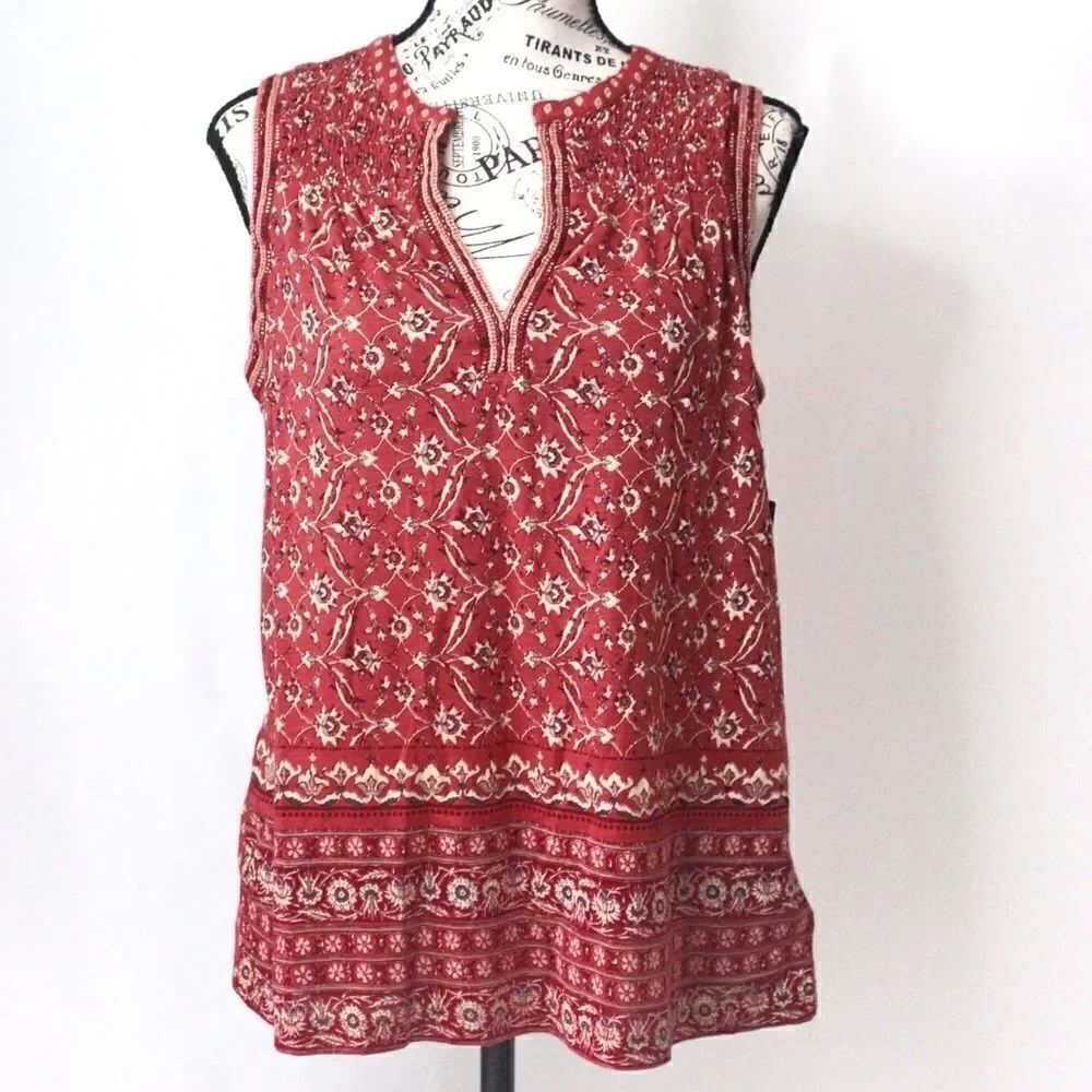 NWT Lucky Brand Coral Red Embroidered Top in XS